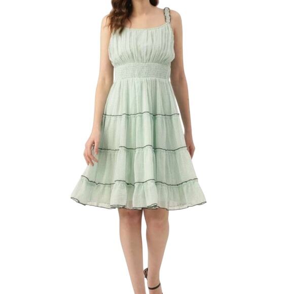 Antheaa Chiffon Babydoll Sundress XL Mint Green Ruffle Smocked Tier Summer Dress - Picture 1 of 16